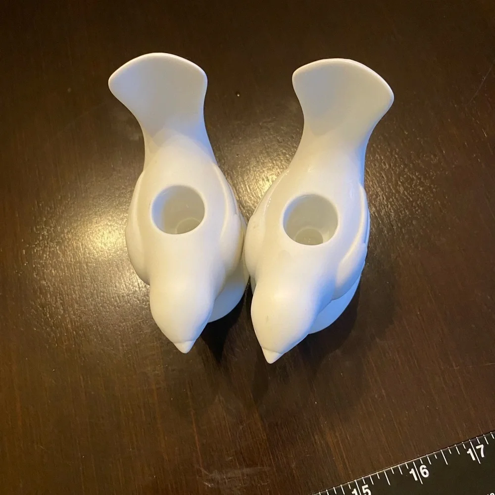 Avon Pair of White Bird Taper Vintage Candle Holders.